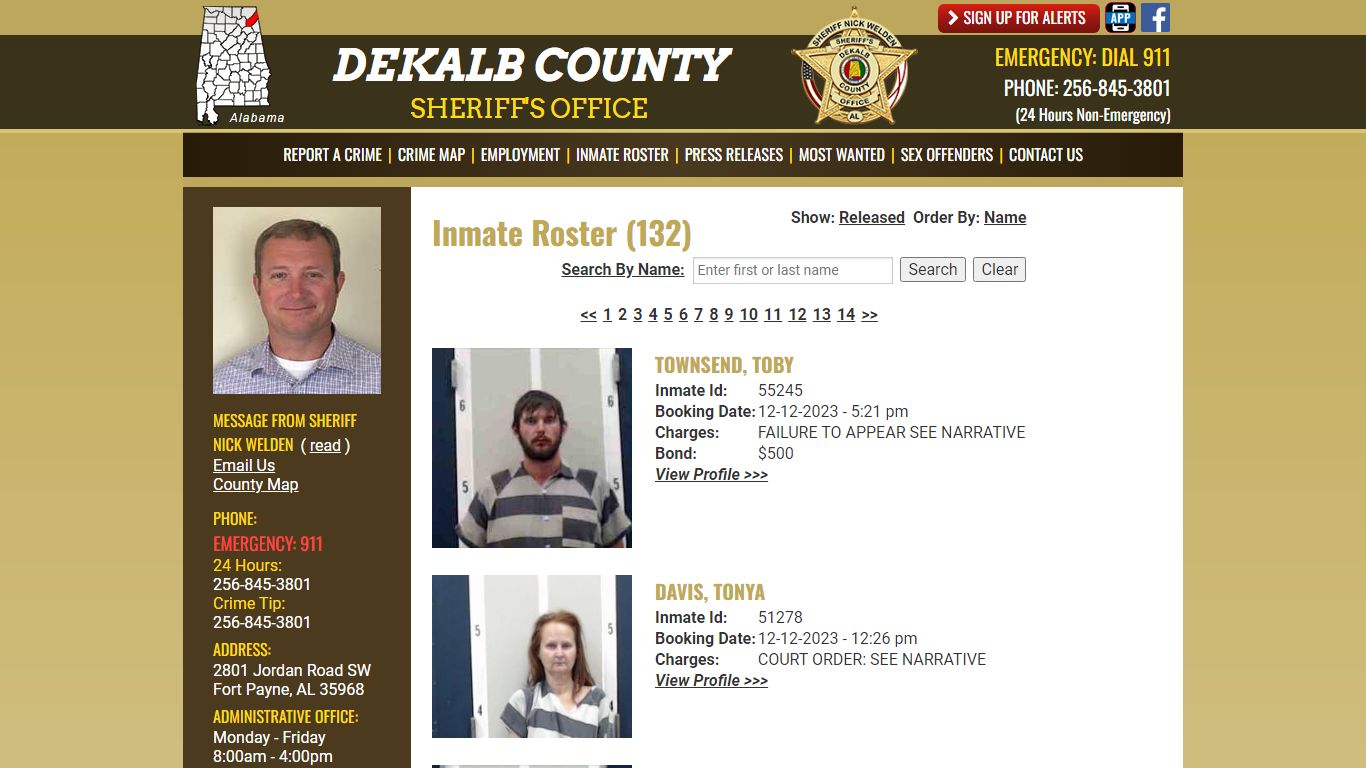 Inmate Roster (133) - DeKalb County Sheriff's Office - Fort Payne, Alabama
